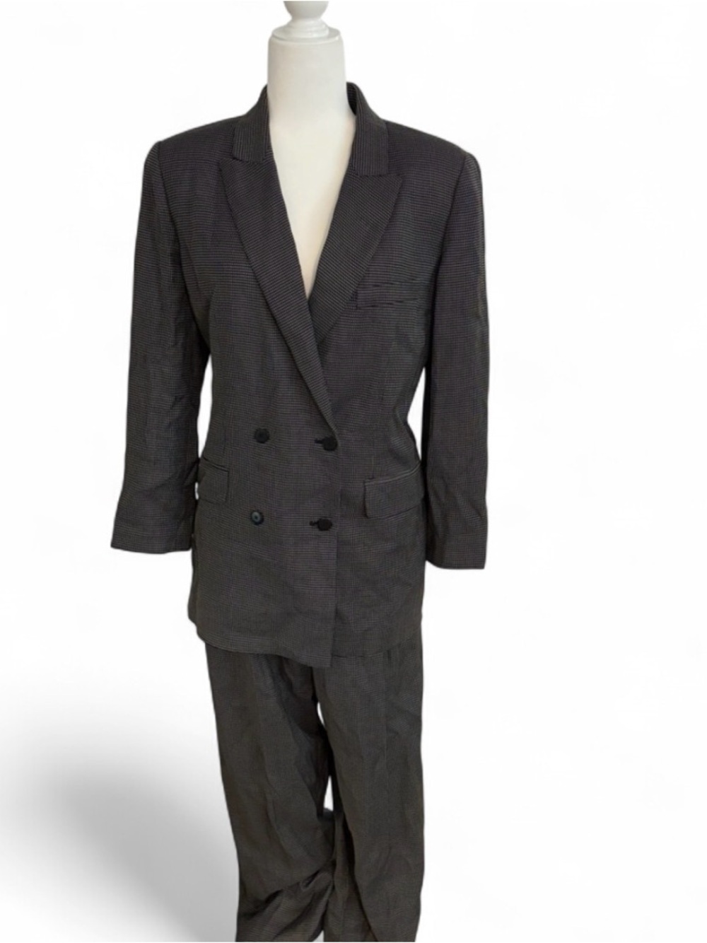 Linda Allard Ellen Tracy  black & grey houndstooth suit set with shoulder pads
